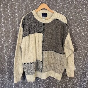 Vintage Old Glory Knit Patchwork Pullover Sweater Wool Blend Men's Medium